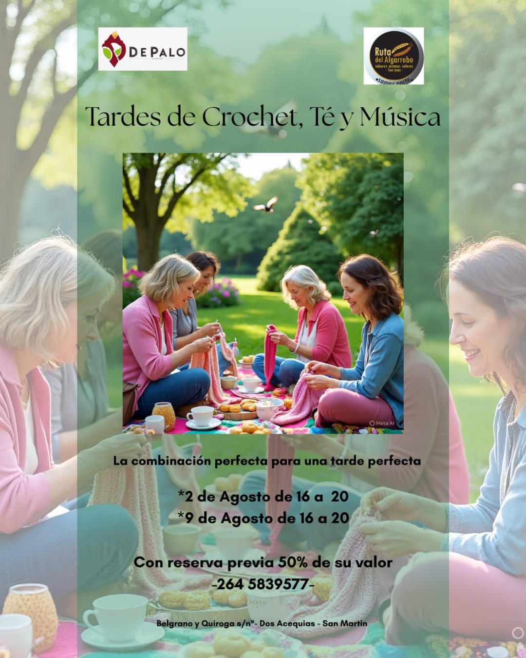 tarde de crochet, té y música en de palo eventos, ruta del algarrobo